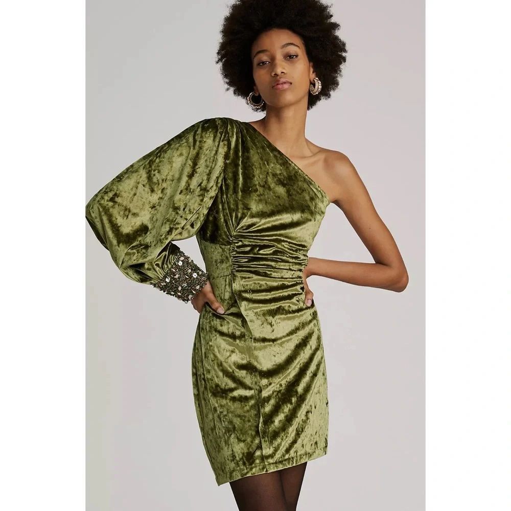 Anthropologie Nirmooha One-Shoulder Velvet Mini Dress